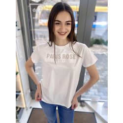   Fehér alapon strasszos "PARIS ROSE" feliratos pamut póló