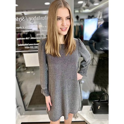 Ezüst lurex ruha övvel