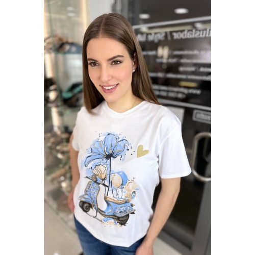Kék vespa mintás póló